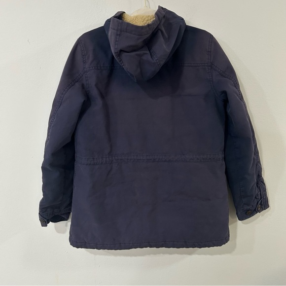 J.Crew Navy Blue Sherpa Hooded Full Zip Parka Coat Jacket Women’s Size Large - Picture 2 of 6